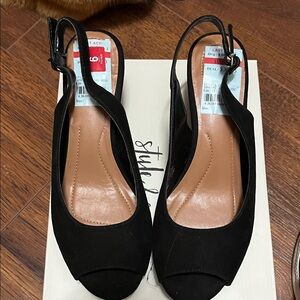 Black Peep-Toe Slingback Heels